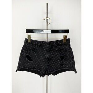Alexander Wang Bite Diamond-Patterned Distressed Black Denim Shorts Size L